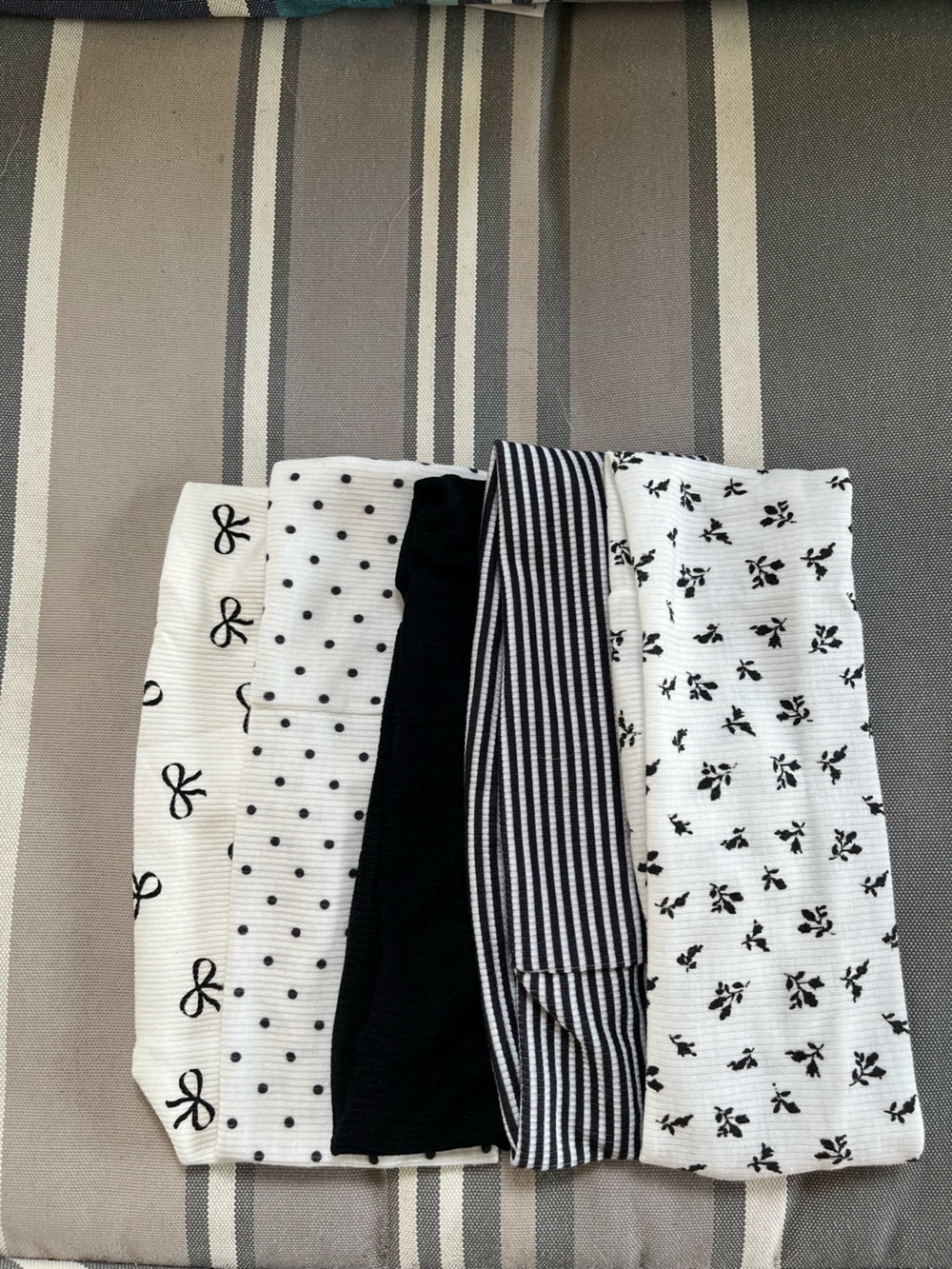 Black & White Patterned Cotton Headbands~Set of 5